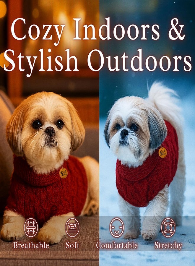 سايج سكوير سترة صوفية محبوكة يدويًا من Sage Square للكلاب من فصيلة شيه تزو | ملابس شتوية دافئة | ناعمة وقابلة للتمدد | ملابس حيوانات أليفة مصنوعة يدويًا للطقس البارد | زي مريح وأنيق | سترة محبوكة (لون عنابي) - Image 4